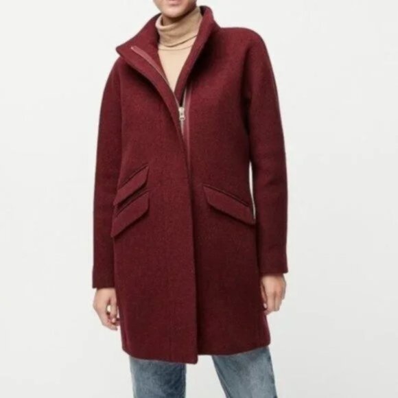 NWT J.Crew 6 Cocoon Coat Italian Stadium Cloth Wool Burgundy Red - Picture 2 of 11